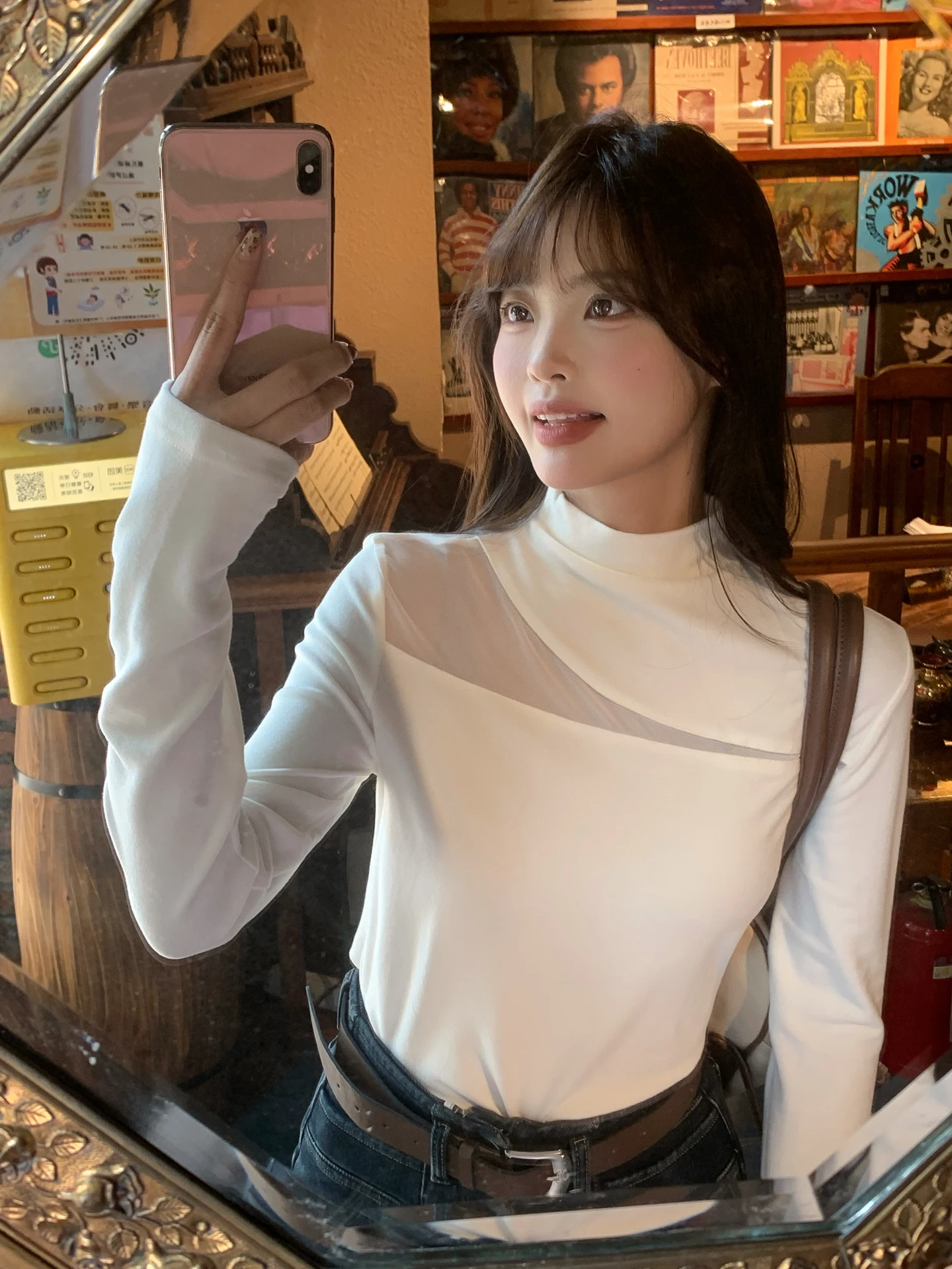 

Футболка Slimming Me Splice Long Sve, женская зимняя мода с высоким воротником, боди в Корейском стиле, простой топ с овальными плечами