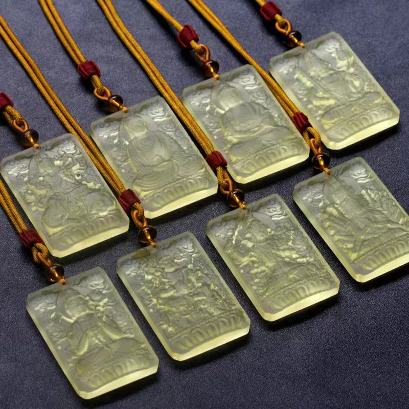 Chinese Style Liuli Glass Eight Patron Saints Buddha Pendant Necklace Personalized Zodiac Lucky Amulet Spiritual Protection Jewe