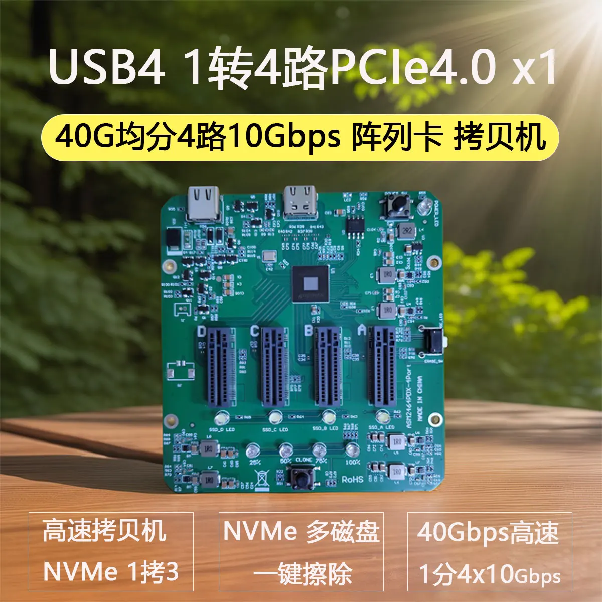USB4-4 канала NVMe 10G массивная карта asm2464pdx главный контроль 40 Гбит/с высокоскоростной дубликатор NVMe