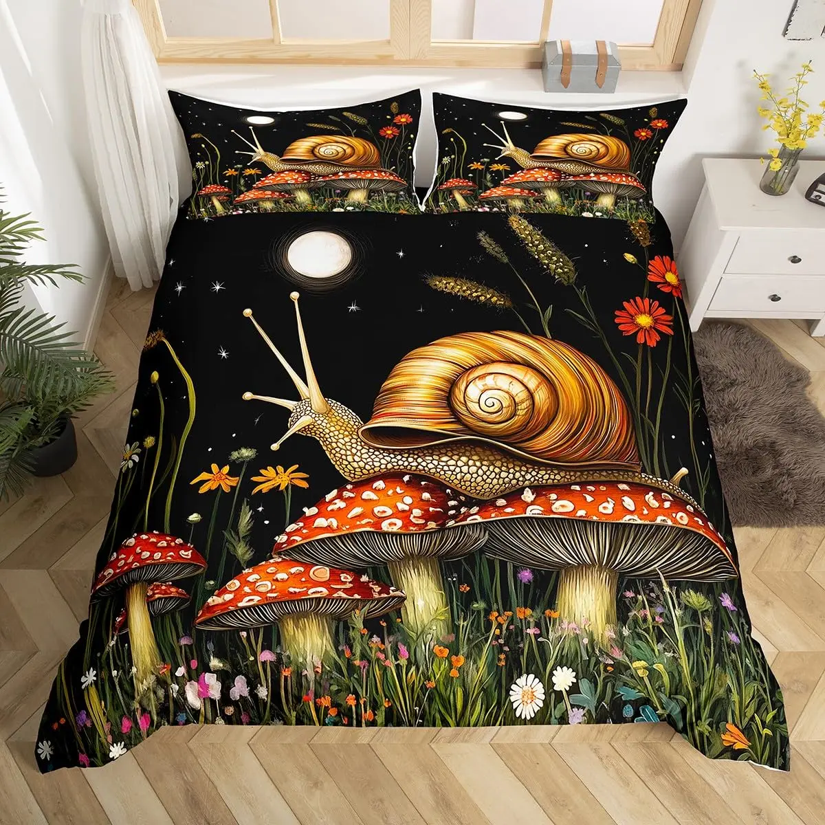 Kawaii Snails Duvet Cover Rainbow Comforter Cover Full Queen King Size Cute Cartoon Animal Bedding Set Wildlife Bedspread Cover