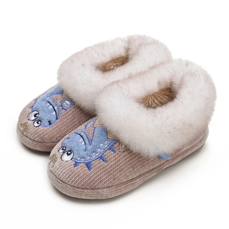 Smile PoP Fuzzy Boys Girls Indoor House Slippers Winter Warm Cute Kids Baby Shoes Outdoor Lightweight Non-Slip Home Socks Shoes