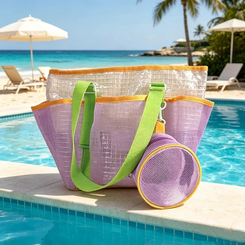 Large Capacity Mesh Swimming Bag Lightweight Breathable Beach Single Shoulder Quick Dry Portable Shower Tote Bag Travel