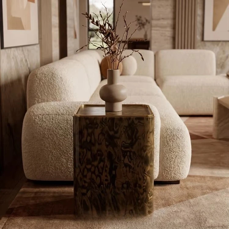 Modern style brown side table handmade high-end square solid wood table, suitable for luxury villas and hotels