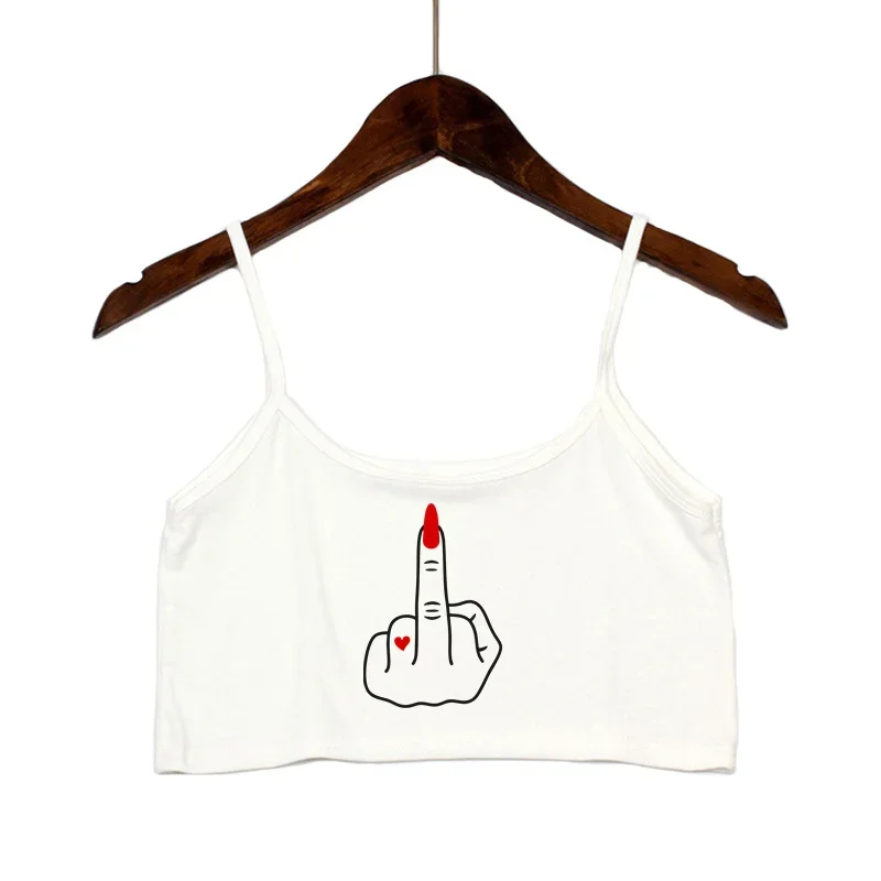 Girl Power Finger Rude Finger Funny Crop Top Female Clothes Sexy Elastic Cotton Camis Sleeveless Short Tank for Women Girls Bar