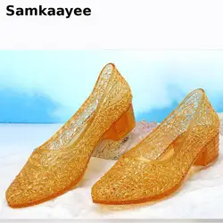Size 36-41 Womens Sandals Summer Female Mules Clogs Platform Jelly Shoes Mujer High Heels Crystal Slip-On Hollow Zapatillas D10
