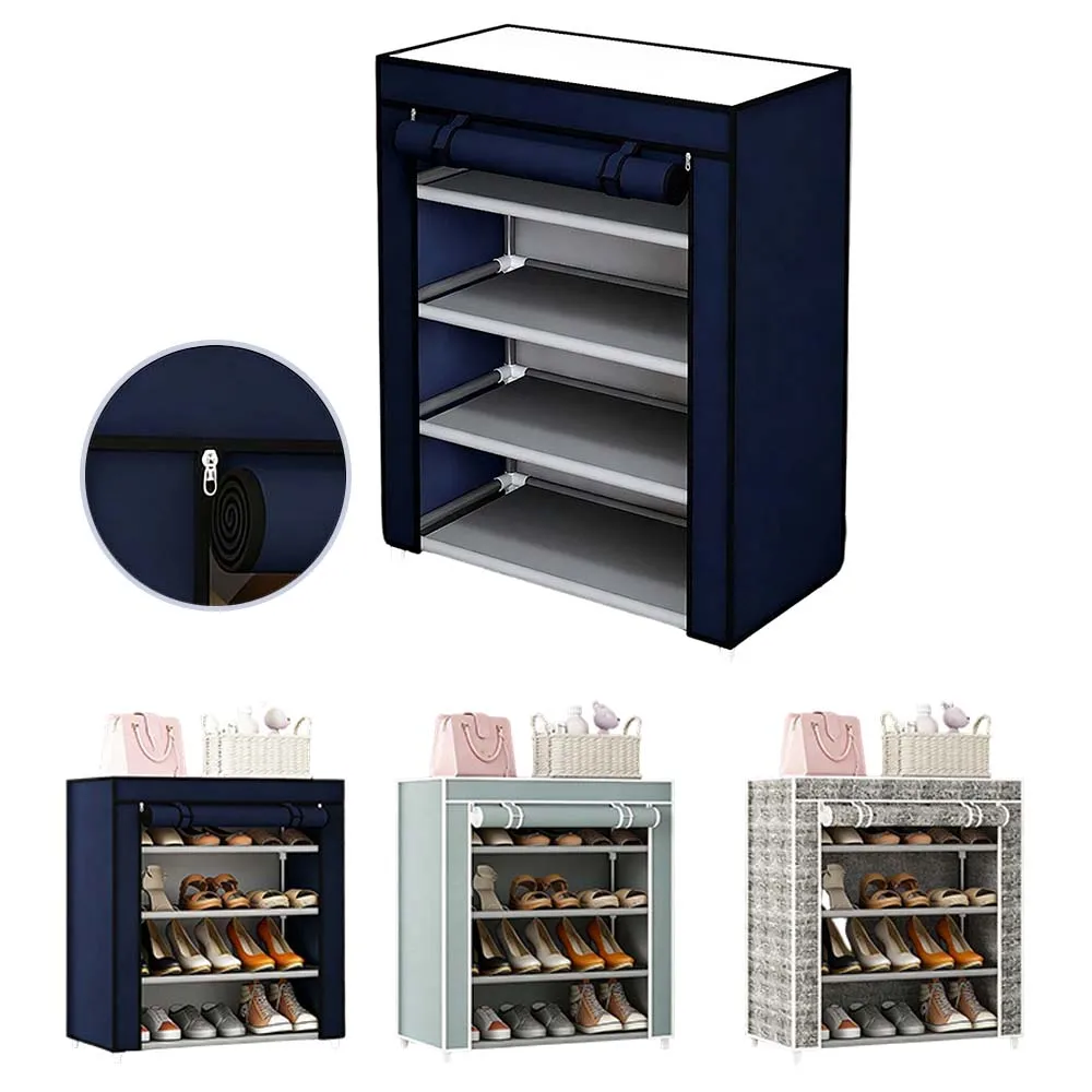

Moisture-proof 5 Layers Shoe Rack Portable Fabric Shoe Storage Cabinet with Dustproof Curtain for Entryway Apartment Dormitory