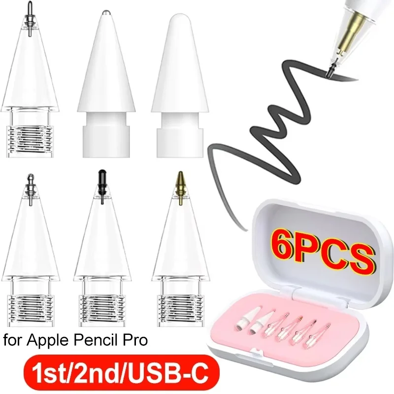 4/6 Pcs/Set Replacement Pencil Tips For Apple Pencil 1th 2th 3th Gen Pencil Soft Nibs For iPad Mini Pencil 1/2/3 Stylus Fine Nib