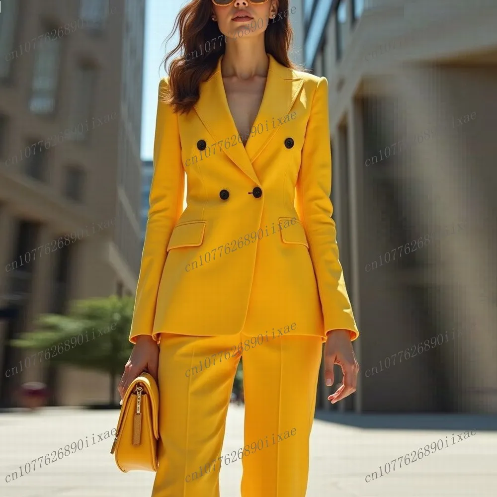 

New Yellow Formal Women Suit Lady Business Office Tuxedos Mother Wedding Party Ladies 2 Piece Set Blazer Pants Customized