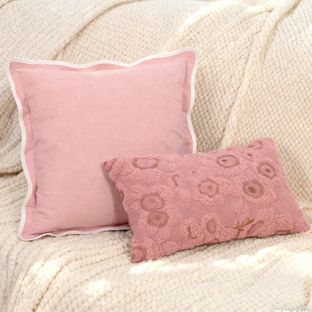 Pink Bowknot Throw Pillow Covers,Geometric Pattern Decorative Pillow Cases with Tassels for Couch Sofa Bedroom Living Room