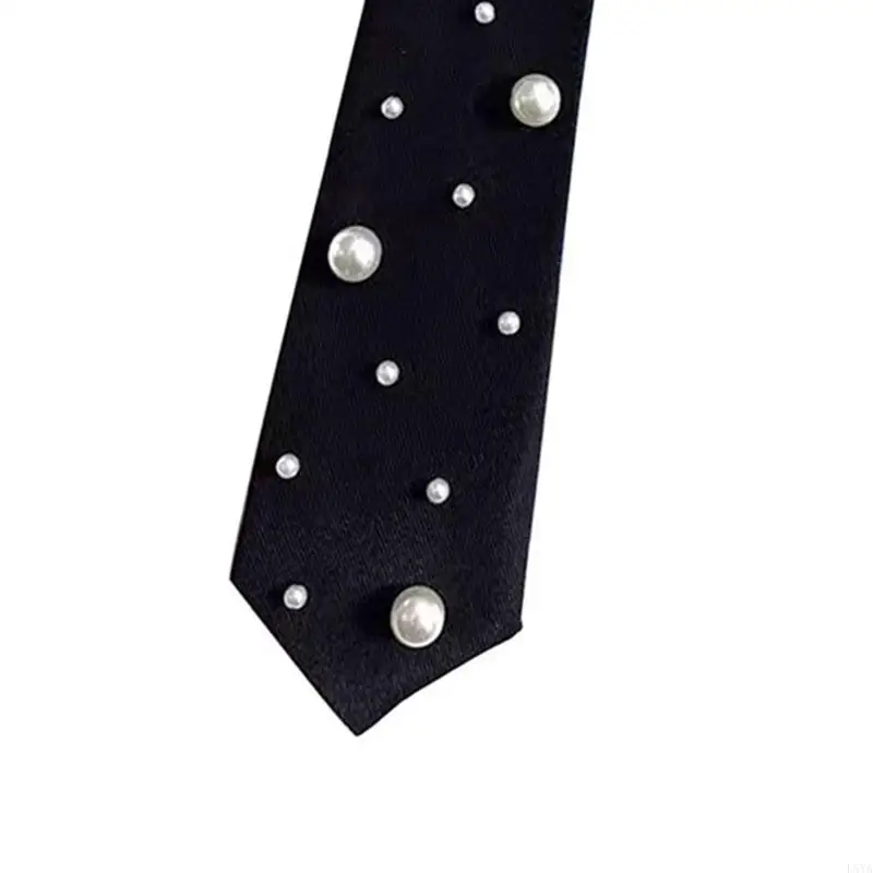 ربطة عنق L5YA أنيقة مربوطة مسبقًا مع لؤلؤ مزين بنسيج بوليستر للنساء، لا حاجة إلى عقد ربطة عنق لملابس رسمية أو غير رسمية