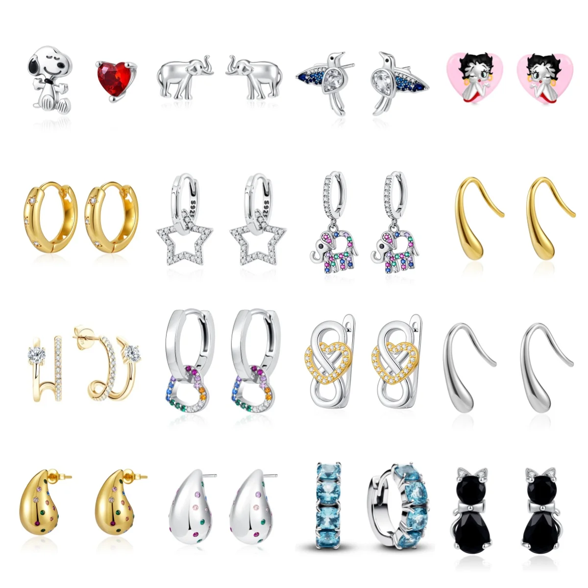 

Серьги Snoopy 2025 MINISO, серьги-слоны из серебра 925 пробы с колибри, подходят для женских очаровательных ювелирных изделий, подарков на день рождения