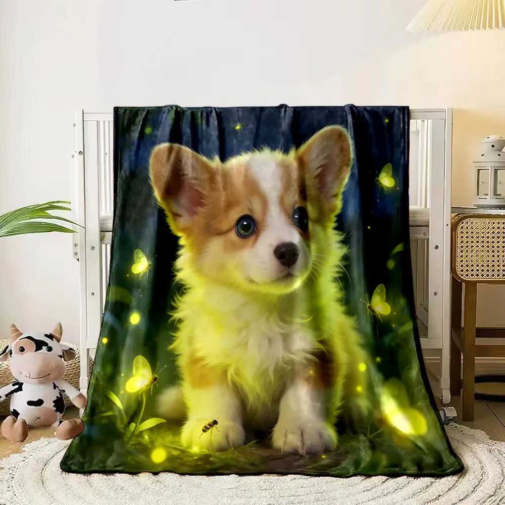 Cute puppy under the starry sky Printed Blanket Children Adult Blanket Soft and Warm Bedding for Bed Sofa Outdoor Travel Blanket