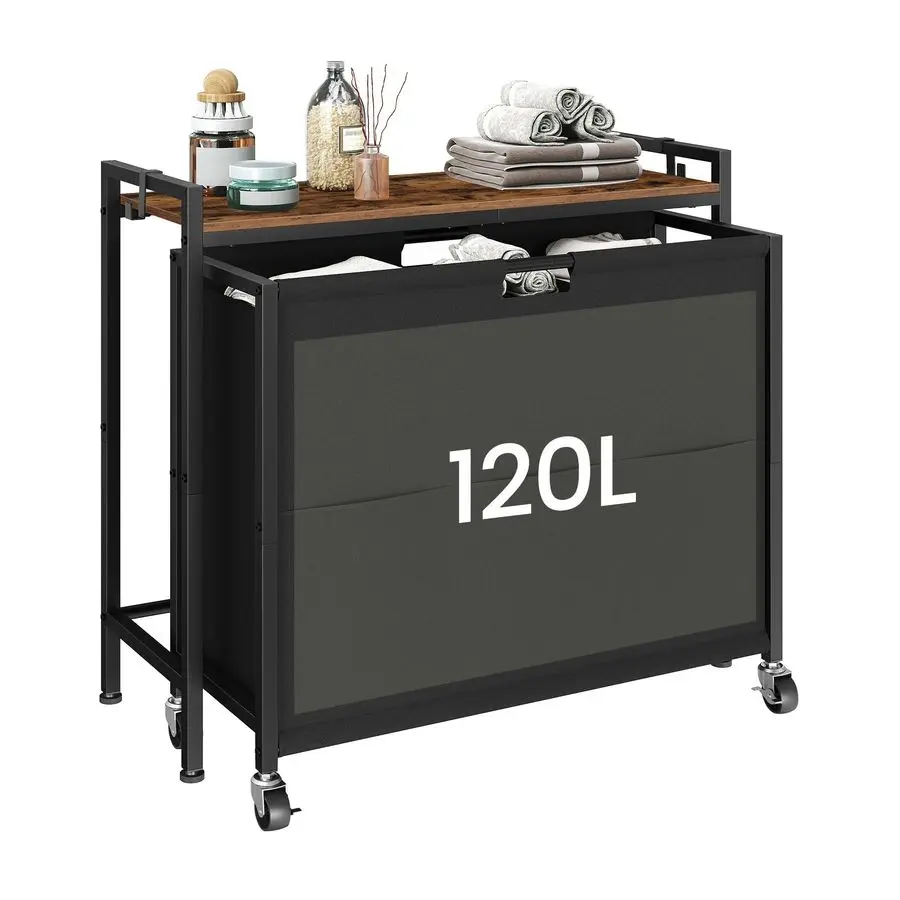 

Сортировщик белья, корзина для белья с полкой для хранения, мобильный органайзер 2-в-1, корзина на колесиках 120 л, большие мешки и передвижные колеса