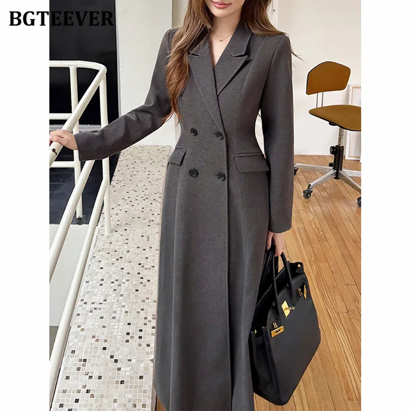 

BGTEEVER элегантный длинный плащ в стиле Хепберн, женское облегающее пальто с поясом, осень-зима