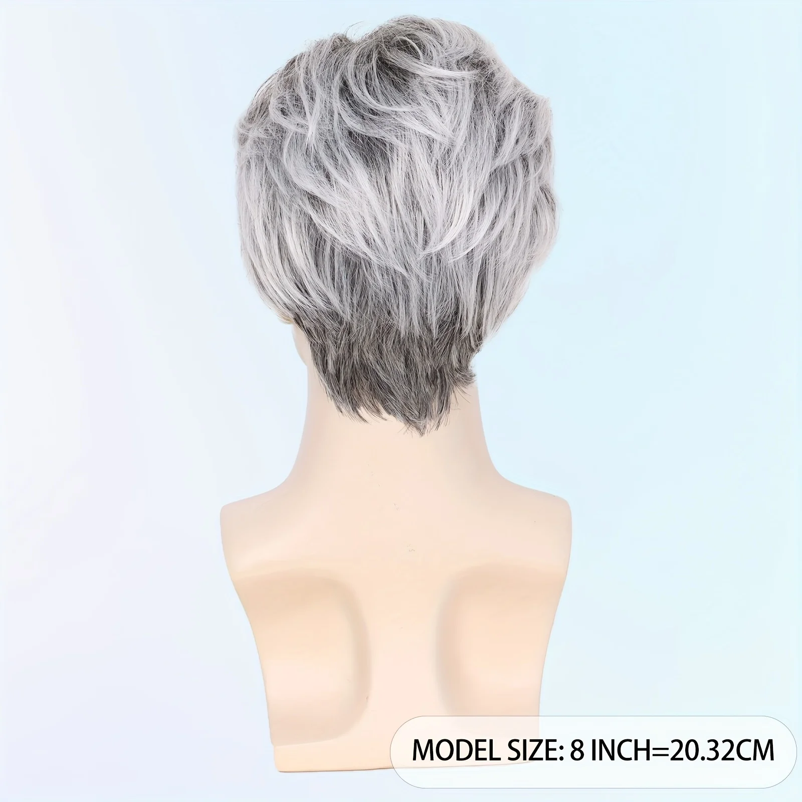 Men's short silver-gray wig, synthetic fiber wig, suitable for men's Halloween cosplay wig accessories