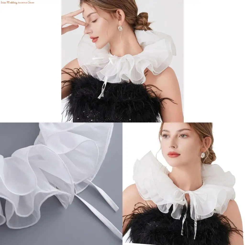 

G92D Clown Costume Mesh Ruff Collar Halloween Decoration Victorian Neckpiece