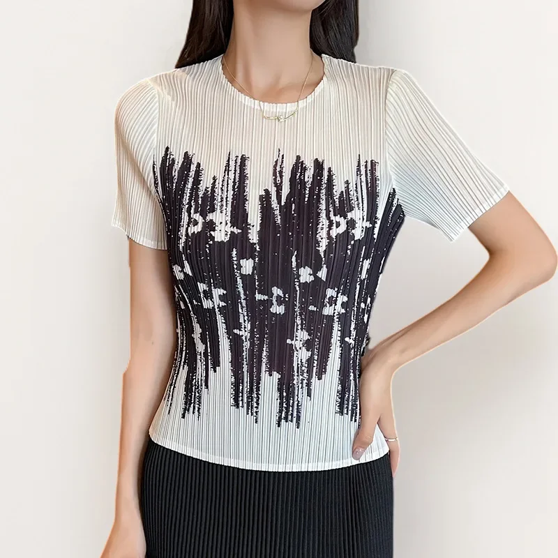 high-end women\'s clothing summer new round neck printed commuting simple  short sleeved T-shirt  crop top women