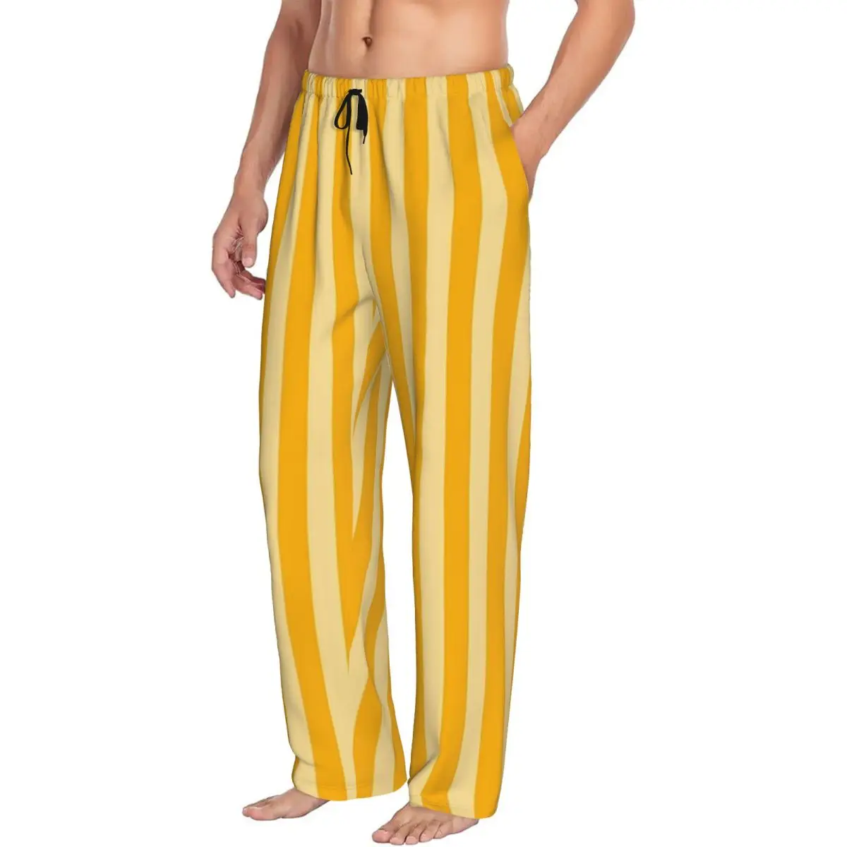 Custom Striped Vertical 2 Yellow Pajama Pants Men Sleepwear Sleep Lounge Bottoms with Pockets
