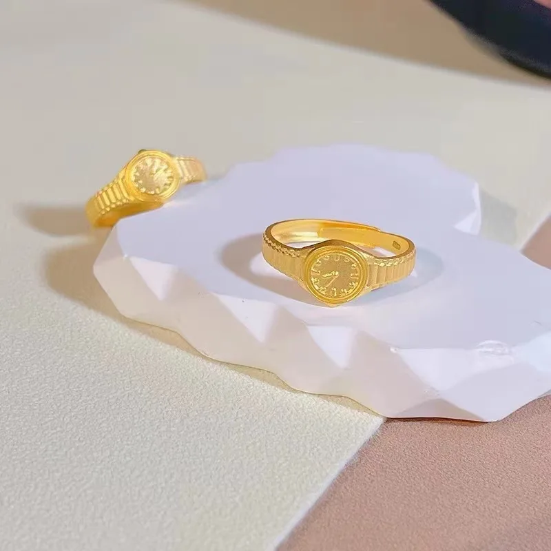 Cynlo Jewelry Luxury 24K 9999 Pure Gold real gold Women's Watch Adjustable Size Ring