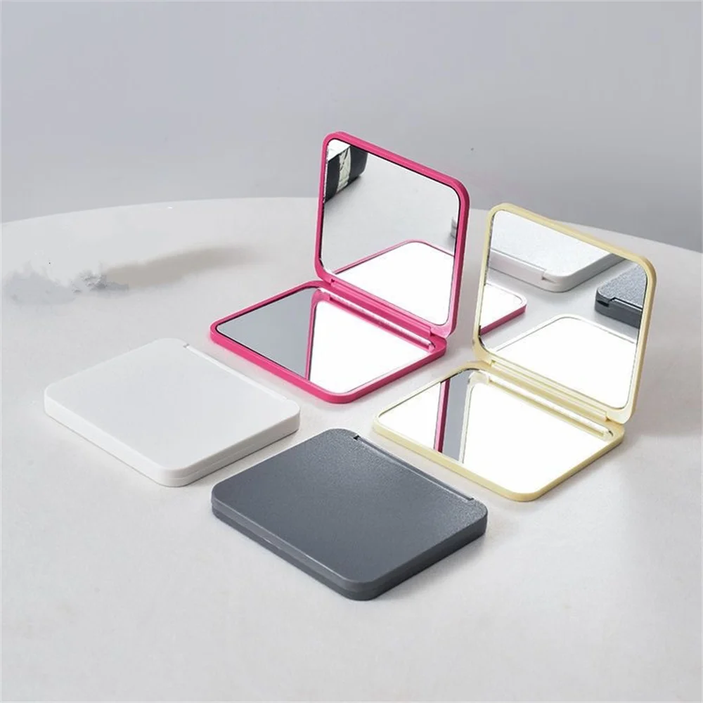 Folding Makeup Mirror Square Portable Cute Girl's Hand Mini Mirror Pocket Double-Sided Makeup Mirror Compact Multiple Colors