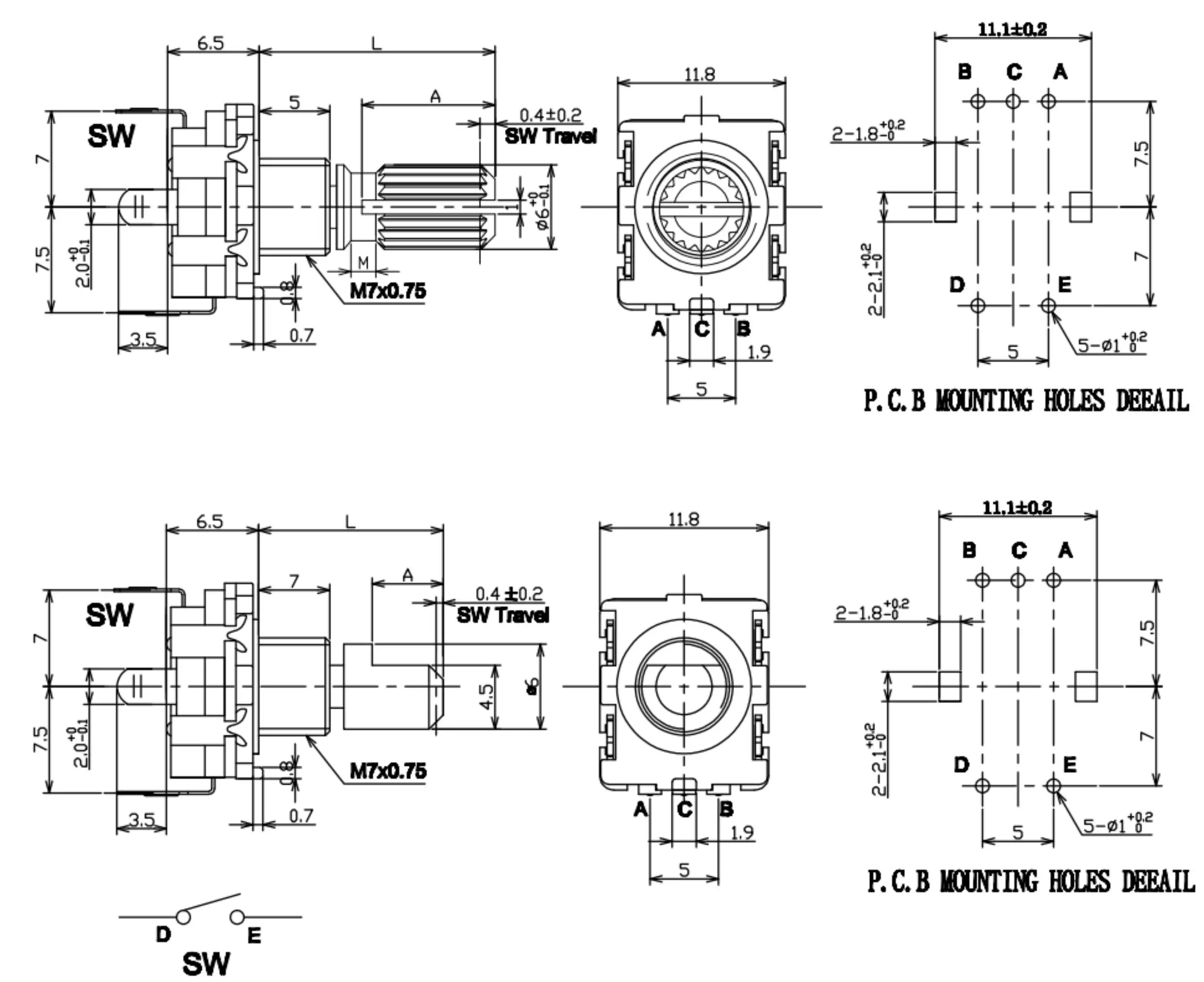 EC11-Drehgeber, Codierschalter, EC11-Digitalpotentiometer mit Schalter, Griff mit fünf Pins, Länge 20 mm, 15 mm. – Detail 4