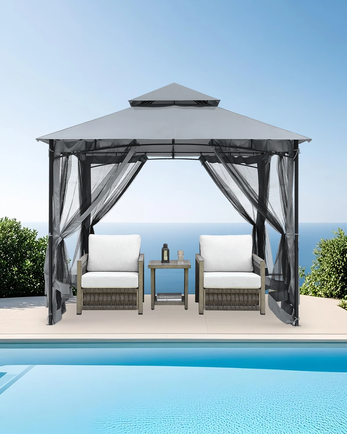 

3x3 Steel Patio Gazebos Canopy Tent with Mosquito Netting for Party Outdoor Furniture for Swimming Pool Lawn Backyard Deck