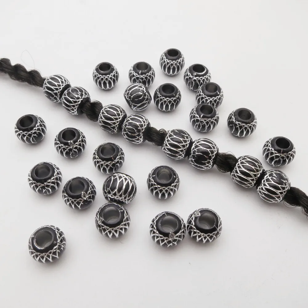 

50 шт., акриловые серебряные линии белого цвета, вязанные крючком косы для волос, дреды, бусины, трубки для аксессуаров для волос