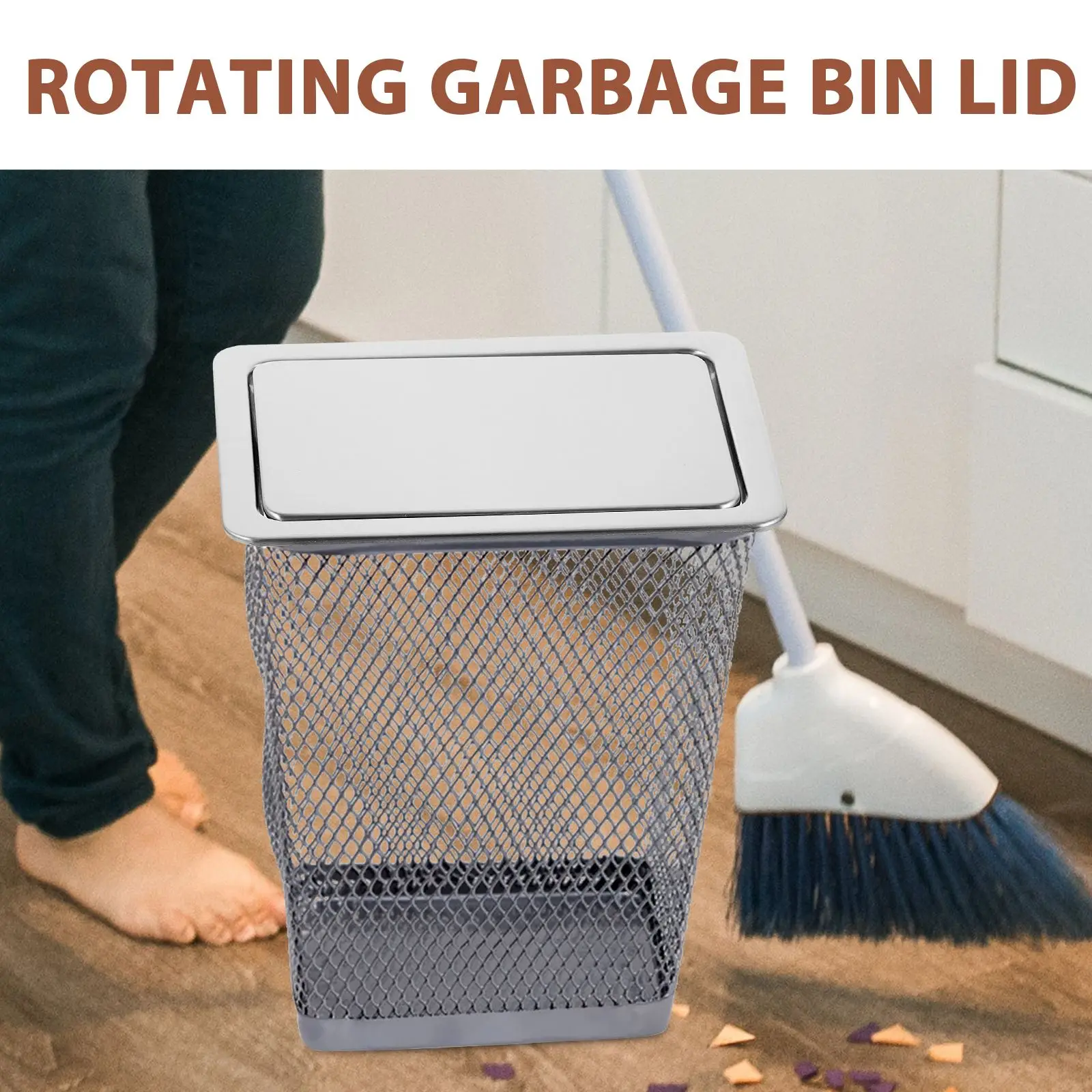 Trash Bin Cover Can Embedded Type Countertop Garbage Can Lid StainlessSteel Waste Basket Lid For Home Office Mall Kitchen Supply