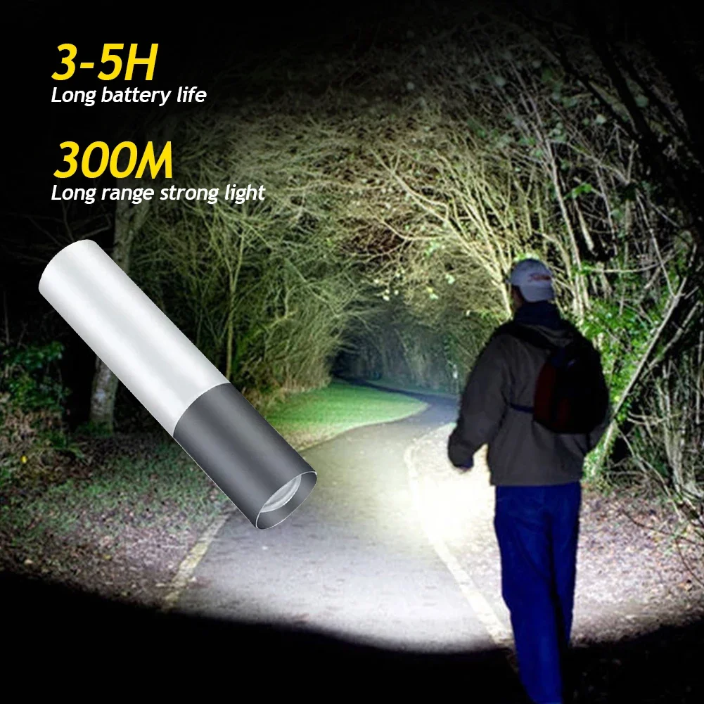 3 โหมด Mini LED ไฟฉาย USB ชาร์จไฟฉายกันน้ํา Telescopic Zoom ไฟฉายแบบพกพาสําหรับ Night Camping Hiking