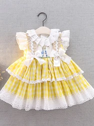 Girls Exquisite Princess Dress Yellow Elegant Bow Short Sleeve dress Perfect For Parties Stage Performances or Weekend Travel