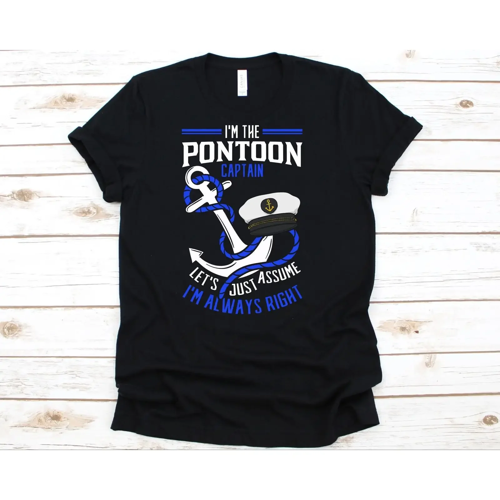 I'm The Pontoon Captain Assume Always Right T Shirt Funny Boating Lover Nautical Anchor  vintage Washed Unisex Casual