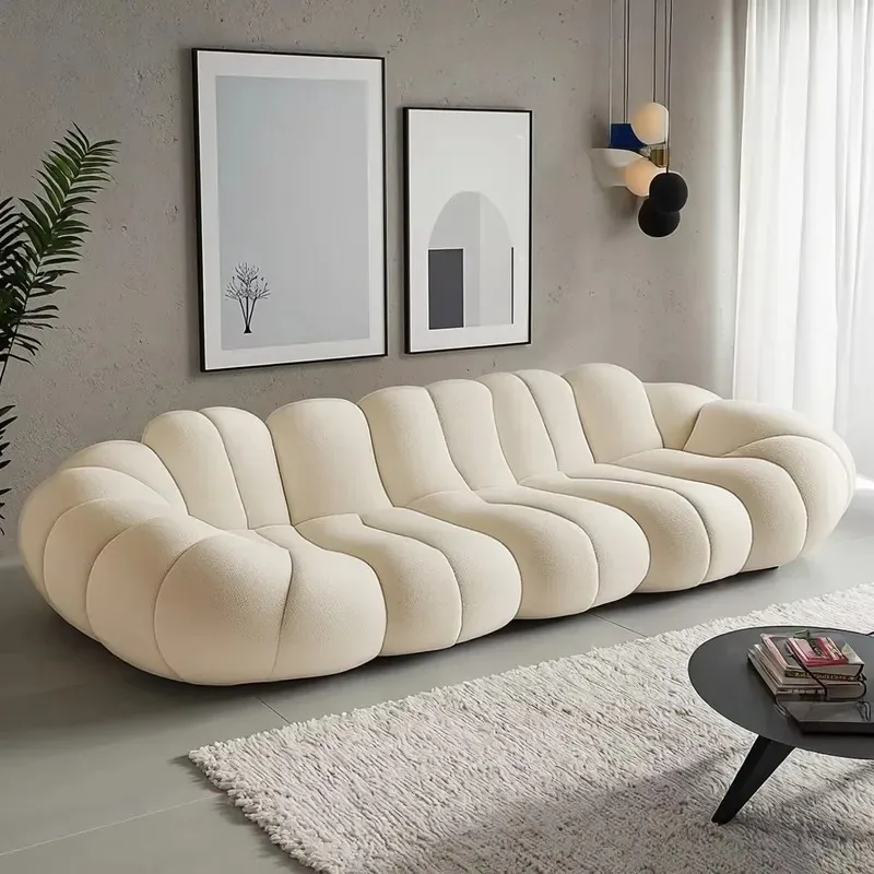 Small Apartment Living Room Cream Velvet Combination Sofa Skin-friendly Single/Double/Three Seats Inline Sponge Filler