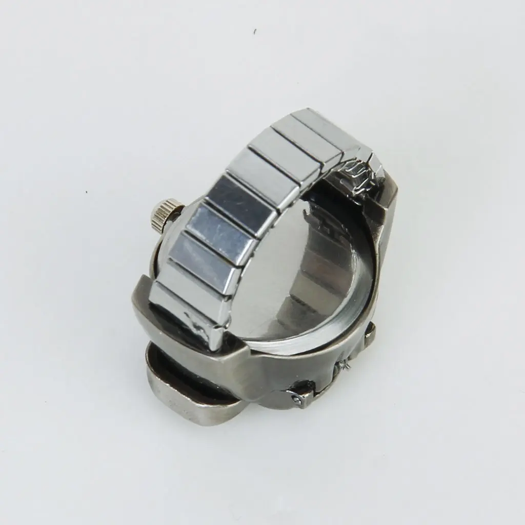 *N21R Bronze Flip-Up Skull Cover Finger Ring Watch Stretchy Watchband for Unisex--Battery Included, Ideal for Skull Lover