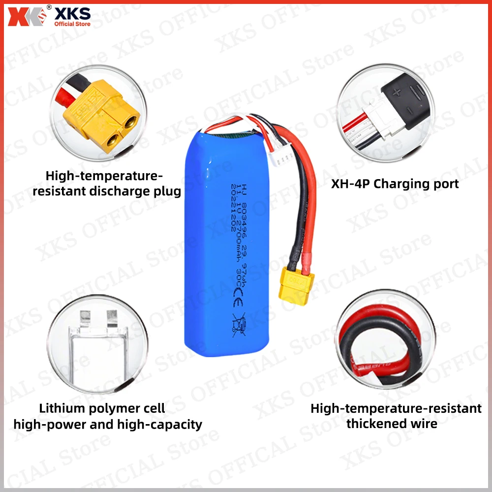 Akumulator LiPo XKS 11.1V 2700mAh 30C 3S - do łodzi bezszczotkowych i szybkich samochodów RC |   Akumulator do zabawek RC