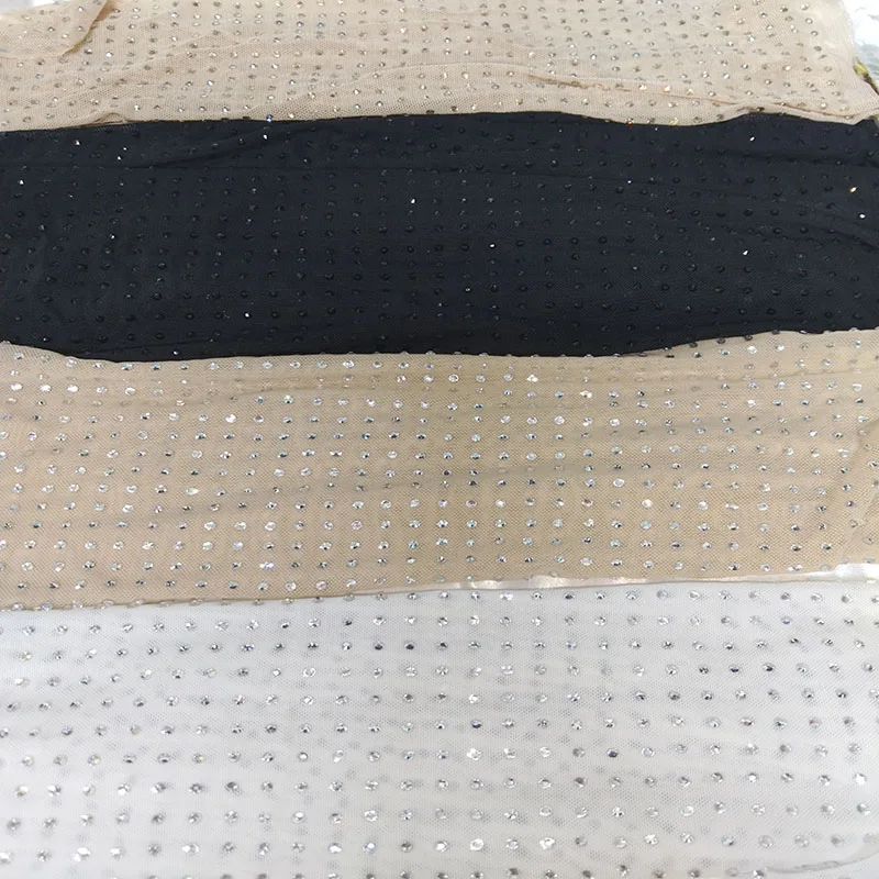 30x30cm  Custom Made 5mm Distance Stretchable Sparkle Net for Costume Design Sparkling Mesh Fabric with Hot-Fix Stones