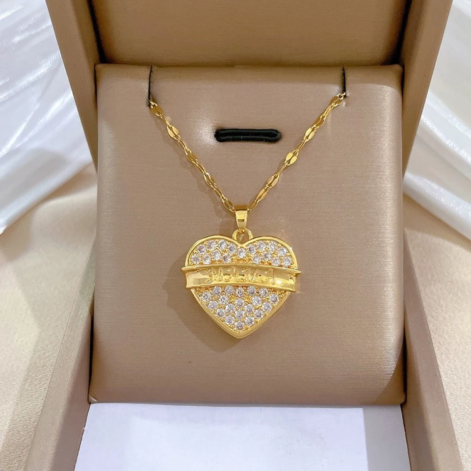 Trend ige Herz Edelstahl Zirkonia Halsketten für Frauen Mädchen lieben Gold Farbe Metall Halskette Party Geburtstag täglichen Schmuck