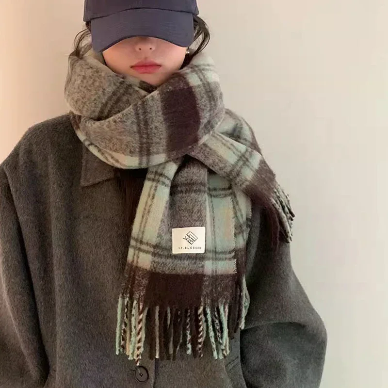 

Осенне-зимний новый парный шарф, женский теплый толстый шаль, ретро ленивый стиль, клетчатый шарф на шею