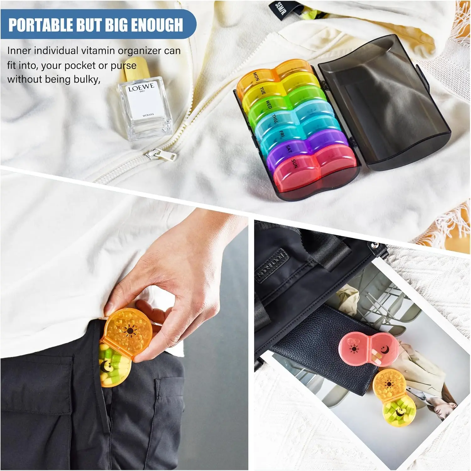 Großer 7-Tage-Pillenbehälter, wöchentlicher Pillen-Organizer, täglicher, nachfüllbarer Vitamin-Etui, Pillenbehälter für Nahrungsergänzungsmittel, Fischöl