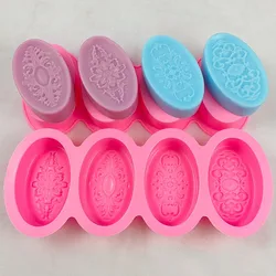 Creative Relief Decor Pattern Soap Silicone Mold 4 Hole Flower Candle Resin Crystal Making Chocolate Ice Mould Home Decor Gifts