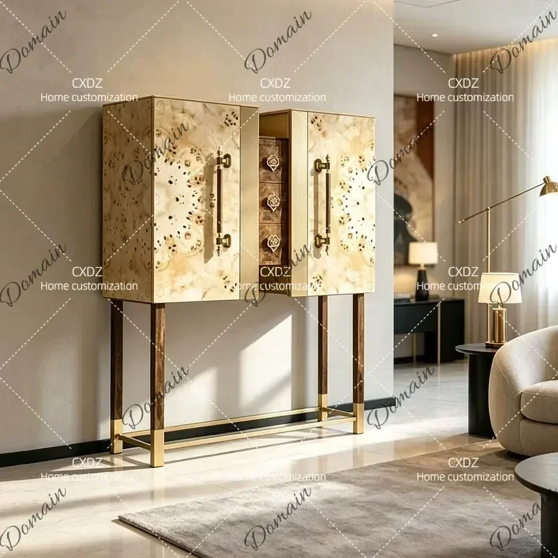 Solid Wood Wine Cabinet Living Room Storage High Cabinet Antique Creative Dining Sideboard Artistic Sense Medium Size