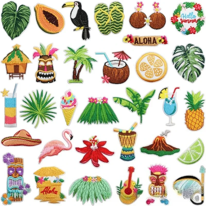 Cabin Embroidery Cloth Sticker Hawaii Travel Decoration Patch Sticker Yay Tree Pineapple Computer Embroidery Patch Flamingo