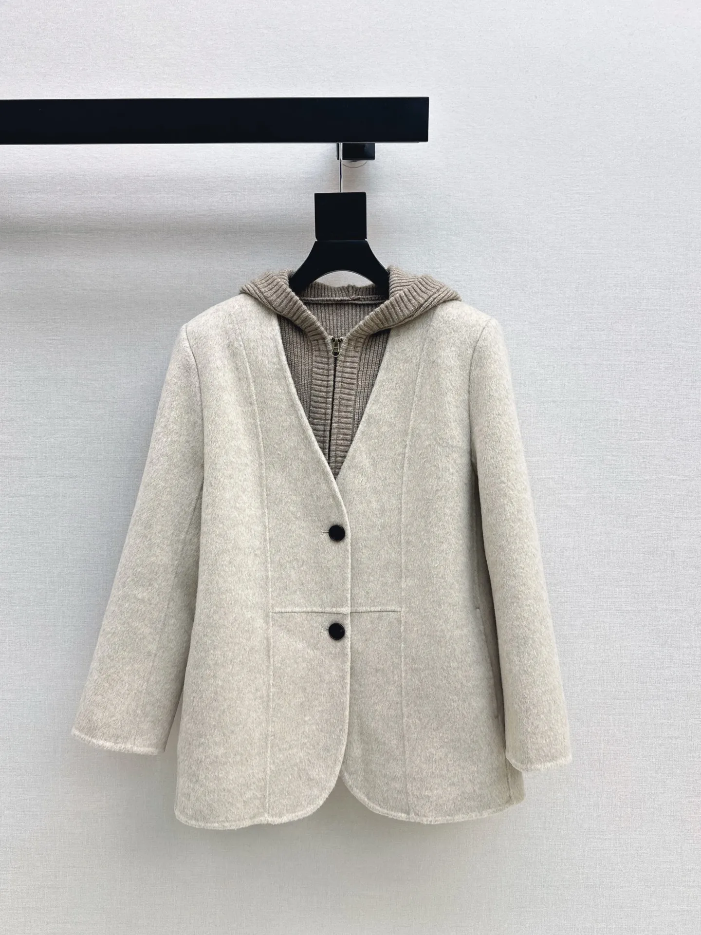 Vintage hooded knitted women's vest classic splicing V-neck elegant casual autumn new women's solid color woolen coat