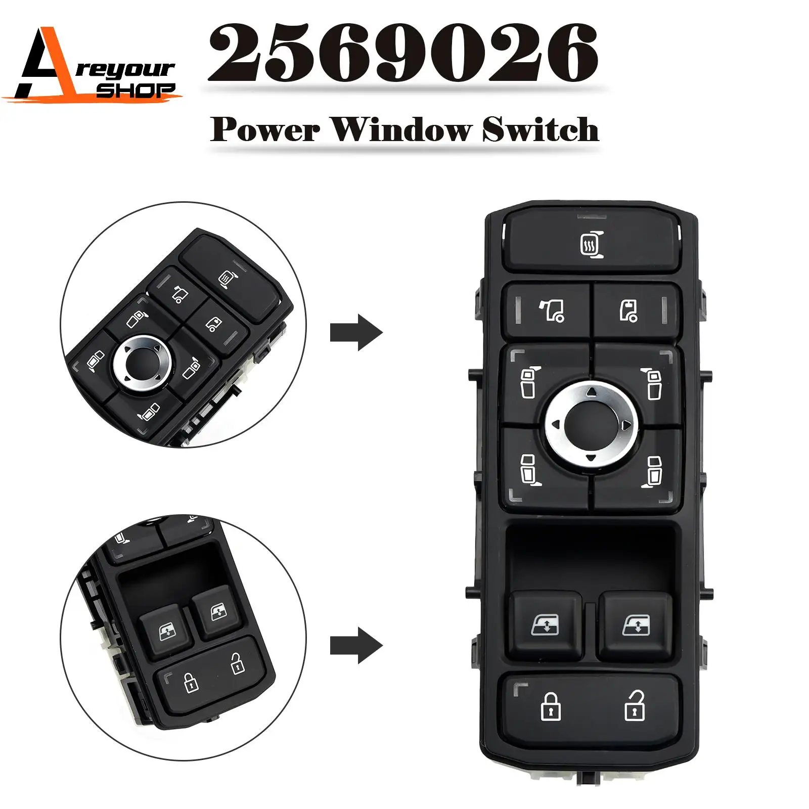 

Areyourshop 2569026 Power Window Switch Front Passenger for SCANIA L P G R S-series 2016-on