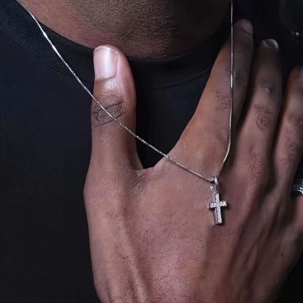 Edelstahl-Kristallkreuz-Anhänger-Halskette Hip-Hop Stahlfarben Edelstahl-Halskette für Männer Retro-Schmuck Trend-Accessoires – Detail 4