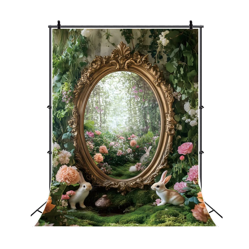 부활절 사진 배경 용수철 숲 꽃 금속 아치 소녀 공주 생일 파티 장식, 예술 초상화 배경