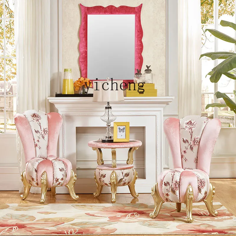 

TQH Balcony Set European Style Leisure Chair Coffee Table Three-Piece Set Beauty Salon Sofa Reception Studio Fabric Sofa Chair