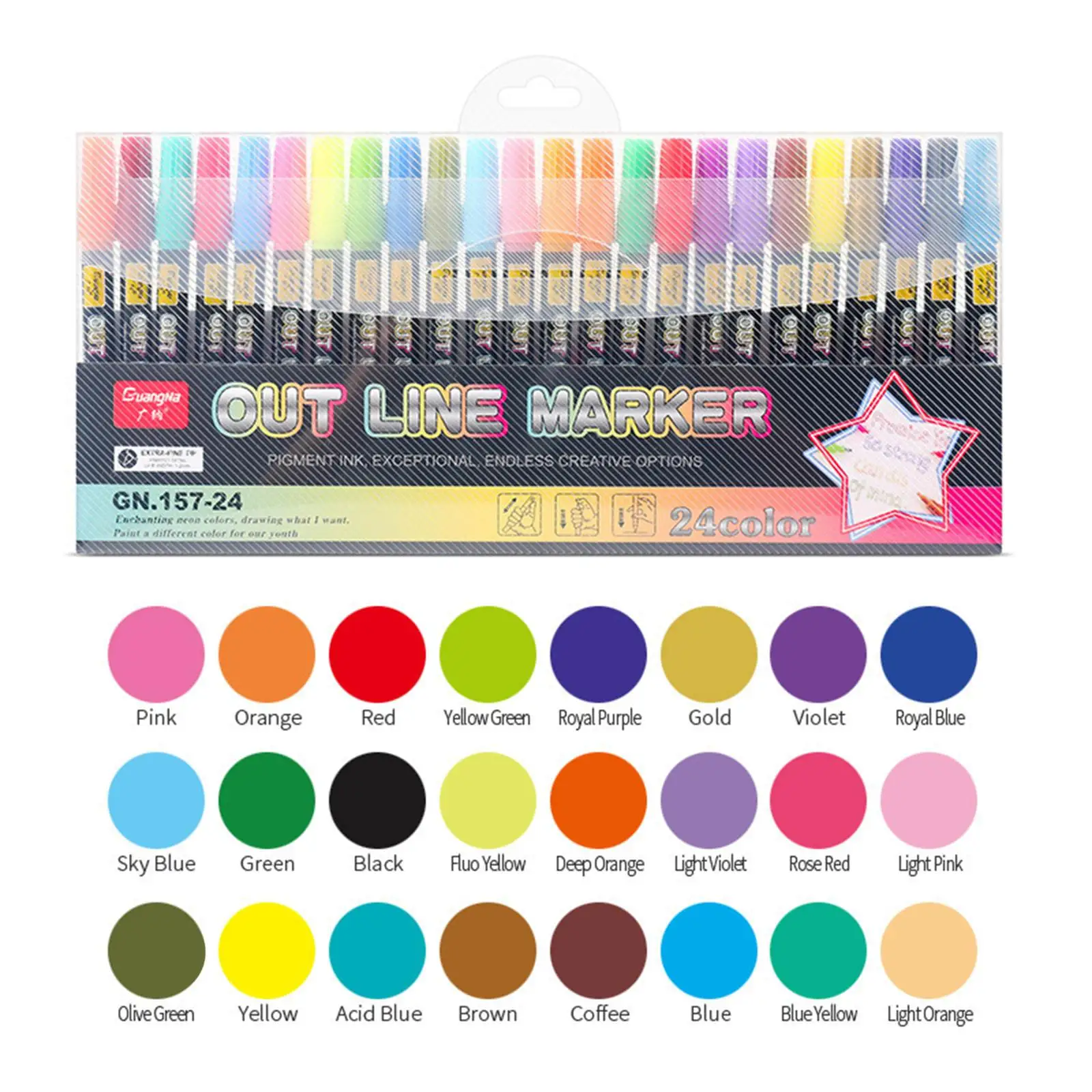 24 Color Metal Paint Marker Pen set Double Line Pen Outline Marker Glitter for Drawing Painting Doodling Students Supplies