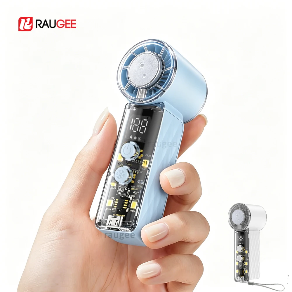 Mini Ventilador de Mano, Tamaño de Bolsillo, Ventilador Portátil Pequeño de 2000mAh con Luz, Ventilador de Enfriamiento con Hielo, Recargable por USB, Ventilador Eléctrico Refrigerador de Aire