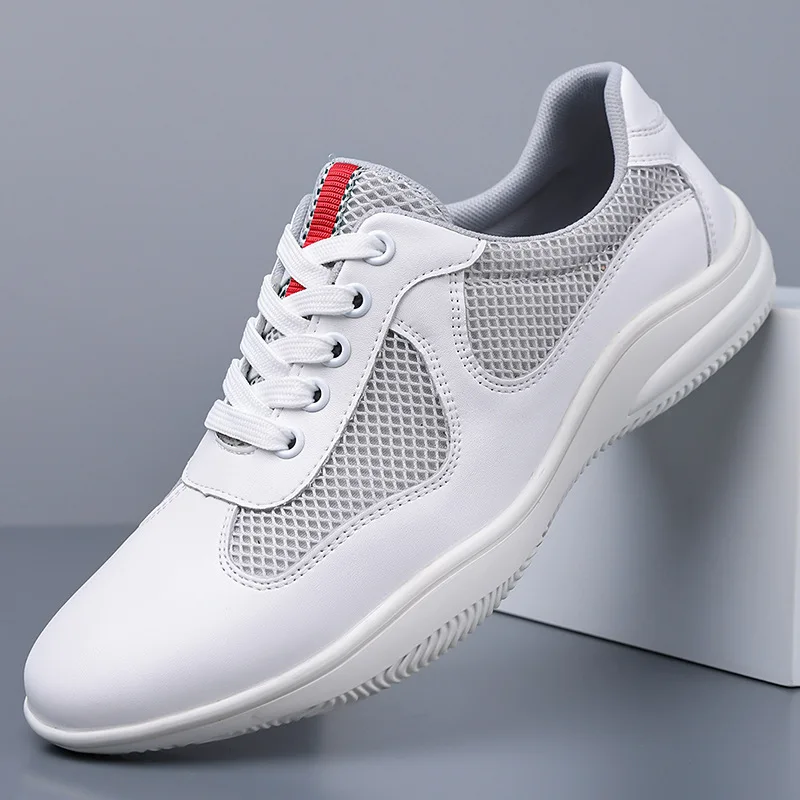 Chaussures de sport et de loisirs pour hommes été 2026, chaussures blanches britanniques, chaussures en maille, chaussures décontractées en cuir pour hommes, chaussures de course en plein air