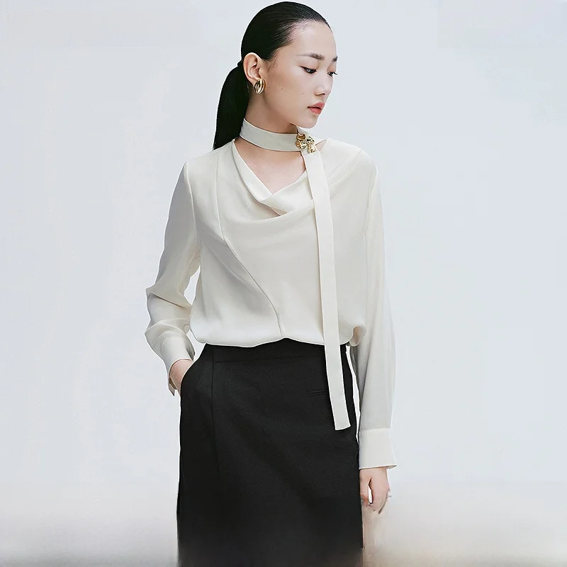 

Red Sve 2025 Spring New Women's Pure Color Sa Layered Neline Overhead Chiffon Top Commute Sle Long Sve Regular Le...